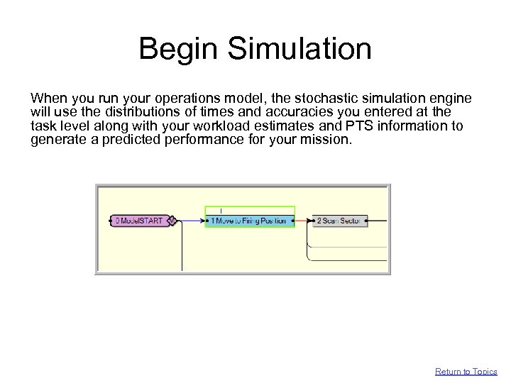 Begin Simulation When you run your operations model, the stochastic simulation engine will use