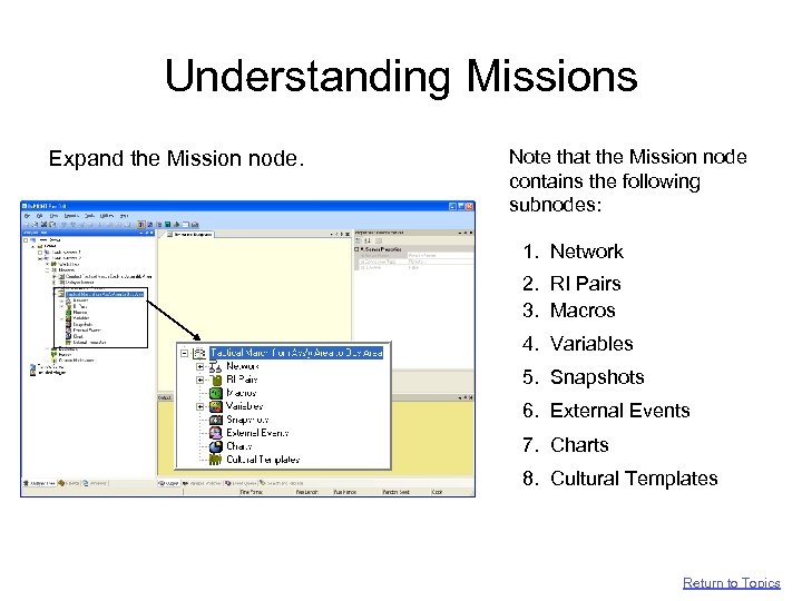 Understanding Missions Expand the Mission node. Note that the Mission node contains the following