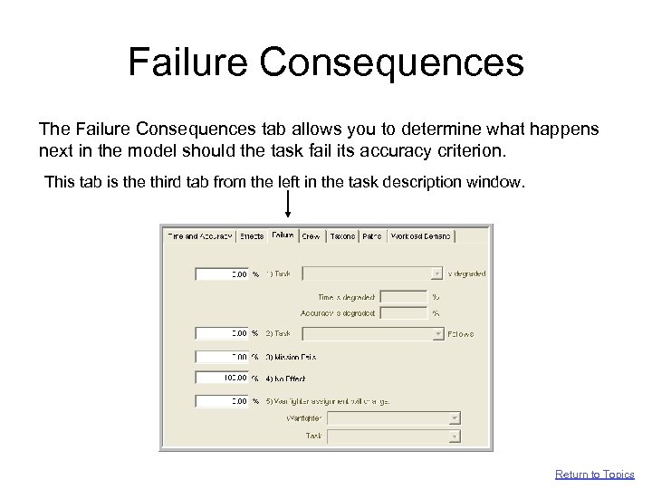 Failure Consequences The Failure Consequences tab allows you to determine what happens next in