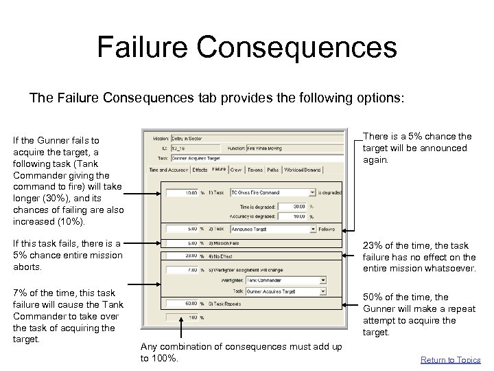 Failure Consequences The Failure Consequences tab provides the following options: If the Gunner fails