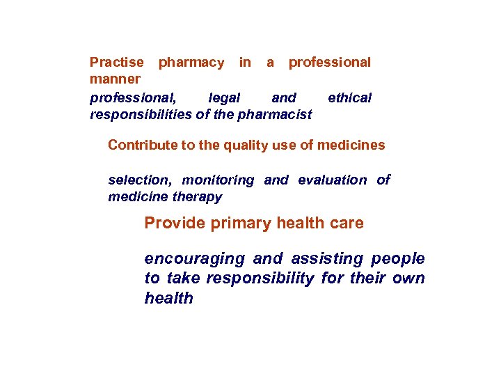 Practise pharmacy in a professional manner professional, legal and ethical responsibilities of the pharmacist