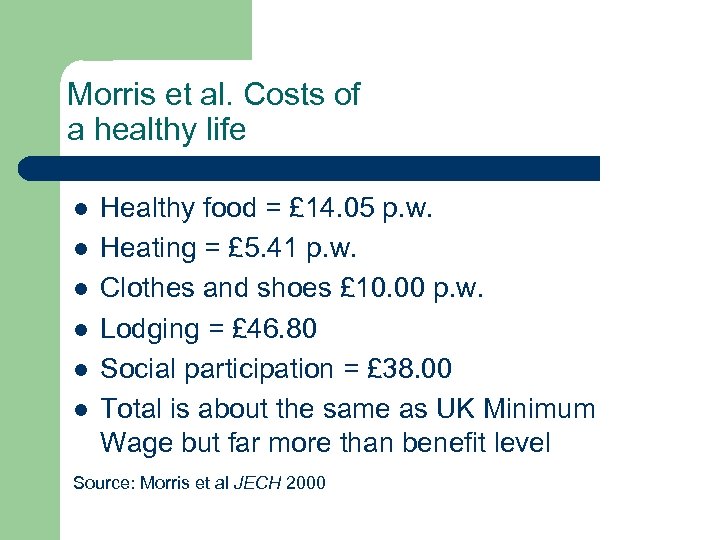 Morris et al. Costs of a healthy life l l l Healthy food =
