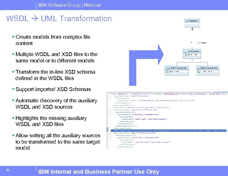 IBM Software Group | Rational WSDL UML Transformation § Create models from complex file