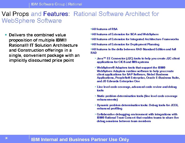 IBM Software Group | Rational Val Props and Features: Rational Software Architect for Web.