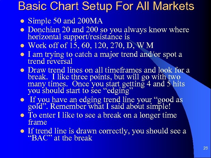 Basic Chart Setup For All Markets l l l l Simple 50 and 200