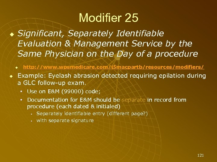 Modifier 25 Significant, Separately Identifiable Evaluation & Management Service by the Same Physician on