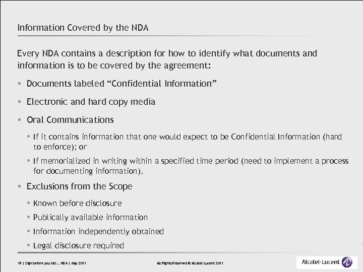 Information Covered by the NDA Every NDA contains a description for how to identify