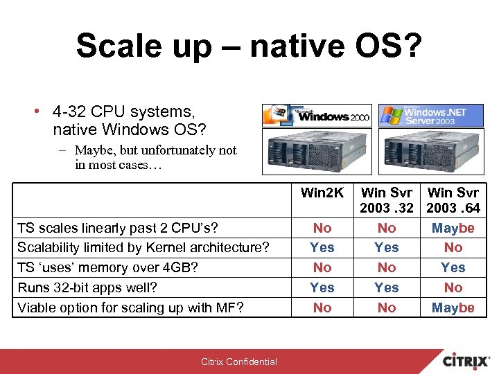 Scale up – native OS? • 4 -32 CPU systems, native Windows OS? –