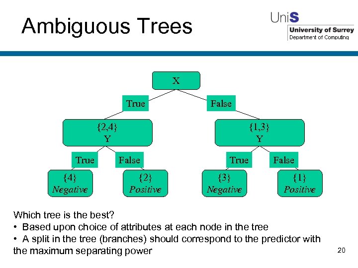 Ambiguous Trees X True False {2, 4} Y True {4} Negative {1, 3} Y