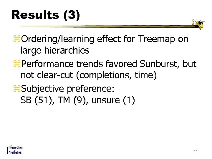 Results (3) z. Ordering/learning effect for Treemap on large hierarchies z. Performance trends favored