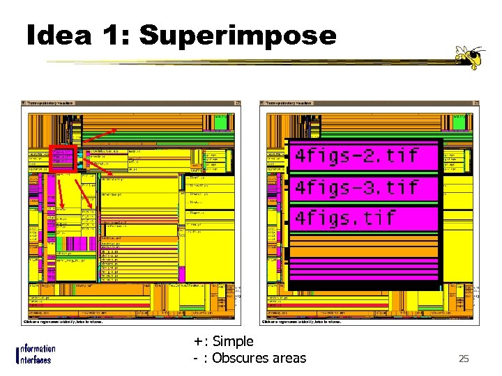 Idea 1: Superimpose +: Simple - : Obscures areas 25 