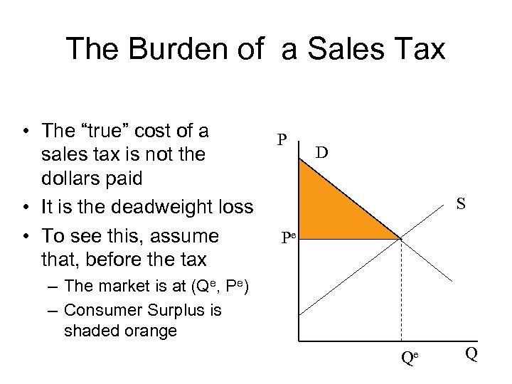 The Burden of a Sales Tax • The “true” cost of a sales tax