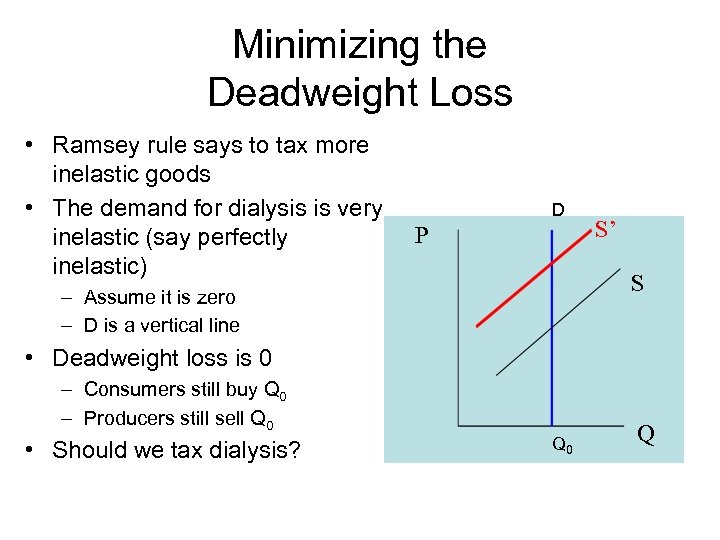 Minimizing the Deadweight Loss • Ramsey rule says to tax more inelastic goods •