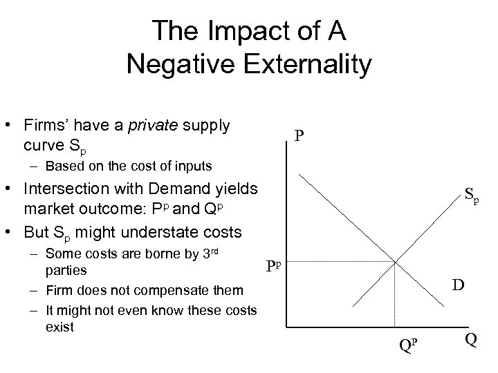 The Impact of A Negative Externality • Firms’ have a private supply curve Sp