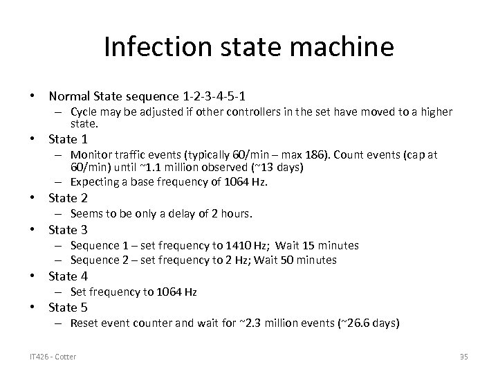 Infection state machine • Normal State sequence 1 -2 -3 -4 -5 -1 –