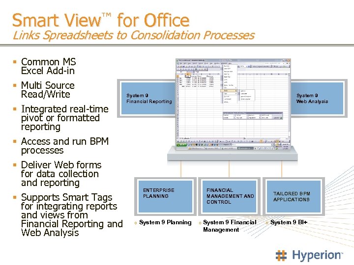 Smart View™ for Office Links Spreadsheets to Consolidation Processes § Common MS Excel Add-in