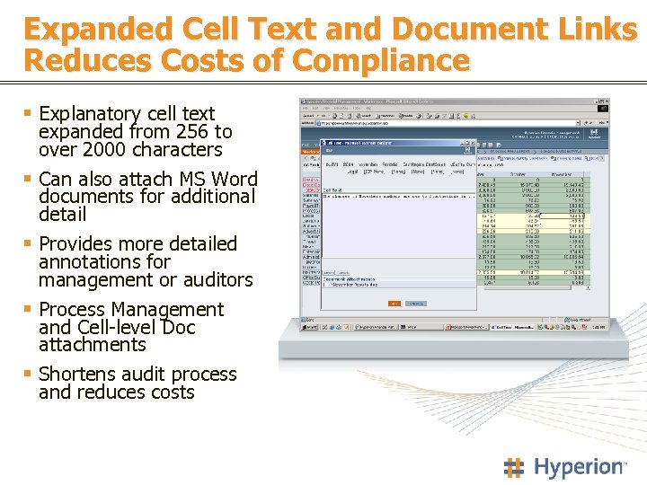 Expanded Cell Text and Document Links Reduces Costs of Compliance § Explanatory cell text