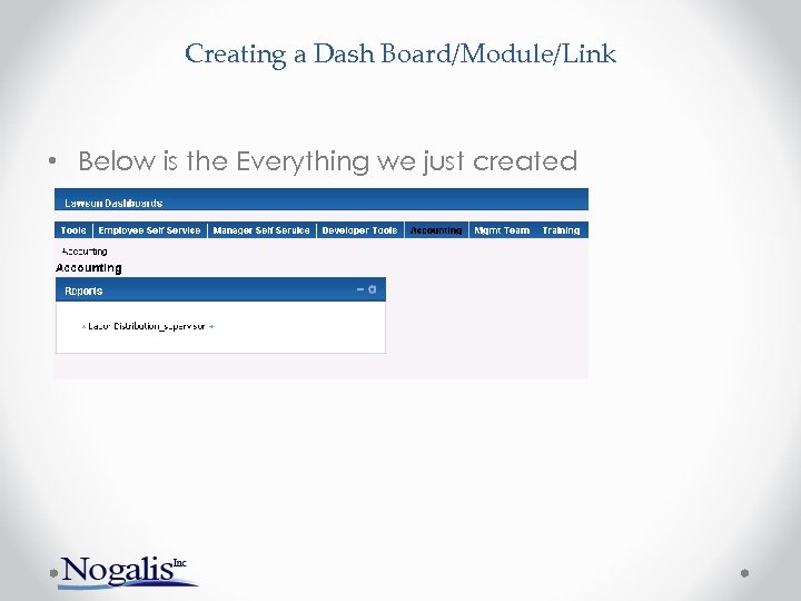 Creating a Dash Board/Module/Link • Below is the Everything we just created 