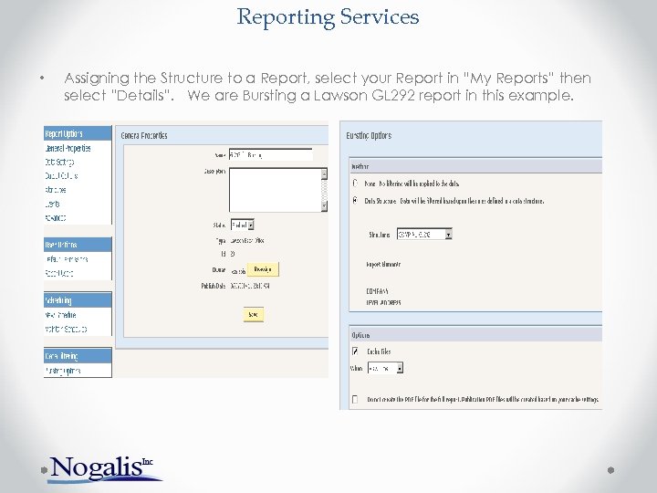 Reporting Services • Assigning the Structure to a Report, select your Report in “My