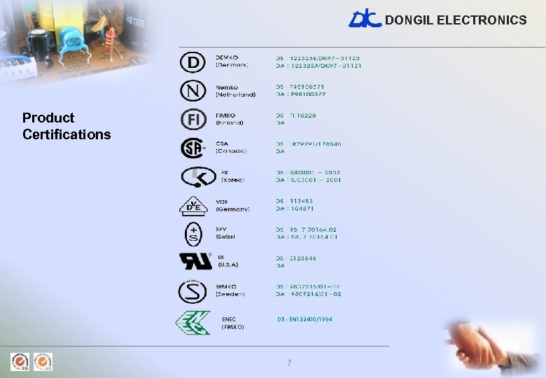 DONGIL ELECTRONICS Product Certifications ENEC (FIMKO) DS : EN 132400/1994 7 