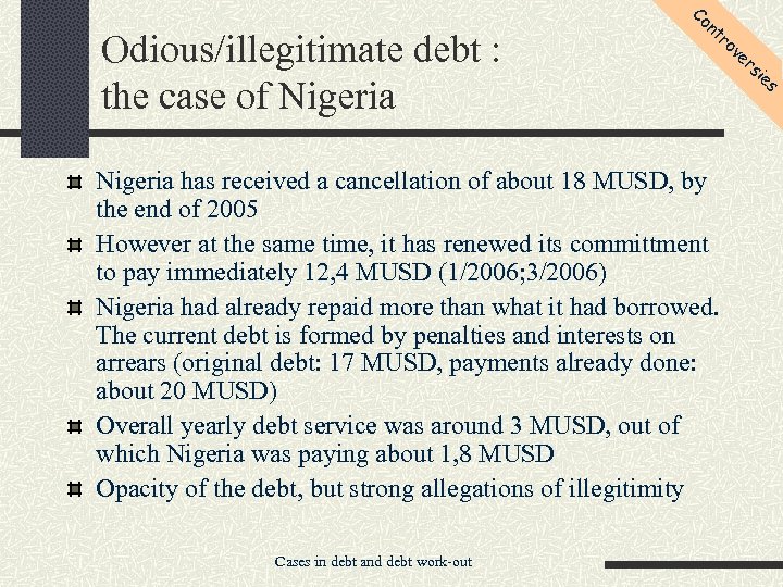 Odious/illegitimate debt : the case of Nigeria Co nt ro Nigeria has received a