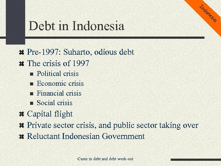 In do Debt in Indonesia Pre-1997: Suharto, odious debt The crisis of 1997 n