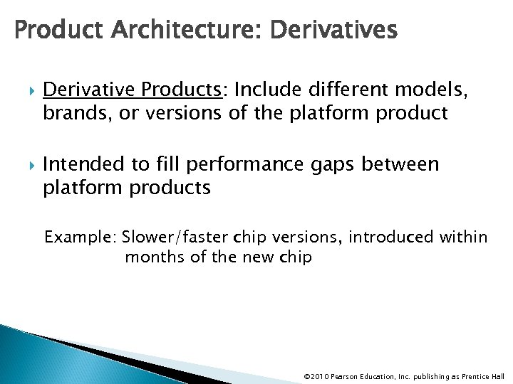 Product Architecture: Derivatives Derivative Products: Include different models, brands, or versions of the platform