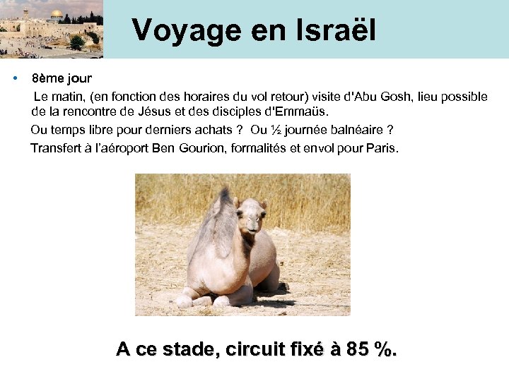 Voyage en Israël • 8ème jour Le matin, (en fonction des horaires du vol