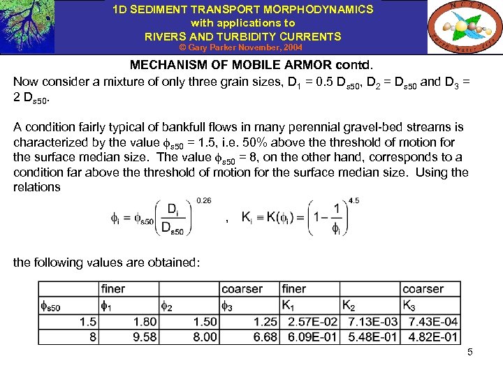 1 D SEDIMENT TRANSPORT MORPHODYNAMICS with applications to RIVERS AND TURBIDITY CURRENTS © Gary