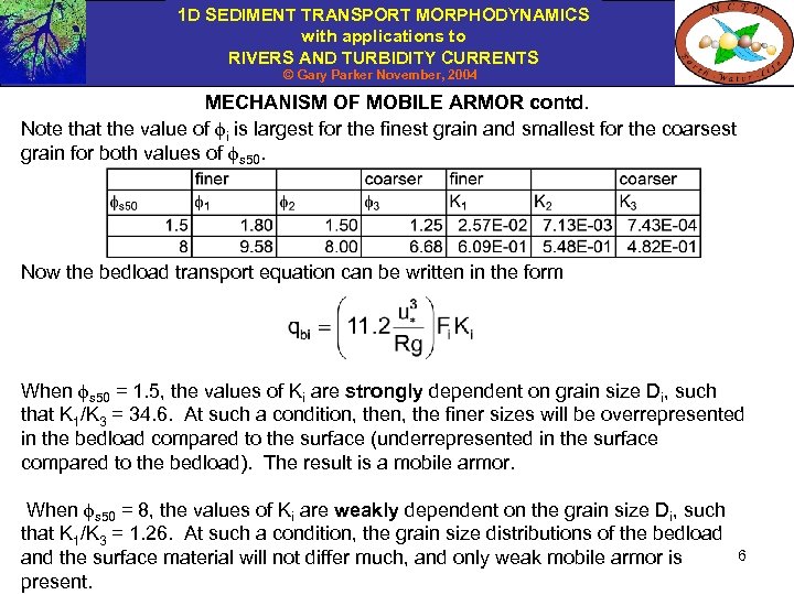 1 D SEDIMENT TRANSPORT MORPHODYNAMICS with applications to RIVERS AND TURBIDITY CURRENTS © Gary