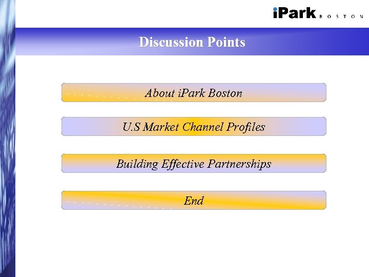 Discussion Points About i. Park Boston U. S Market Channel Profiles Building Effective Partnerships