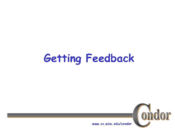 Getting Feedback www. cs. wisc. edu/condor 