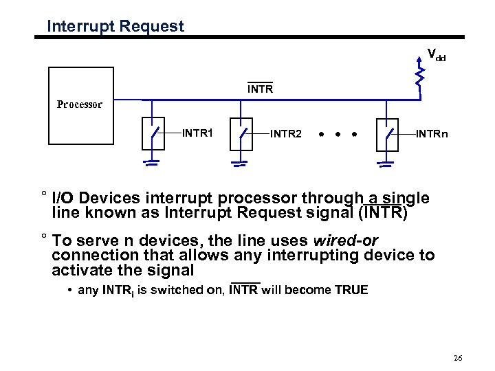 Interrupt Request Vdd INTR Processor INTR 1 INTR 2 INTRn ° I/O Devices interrupt
