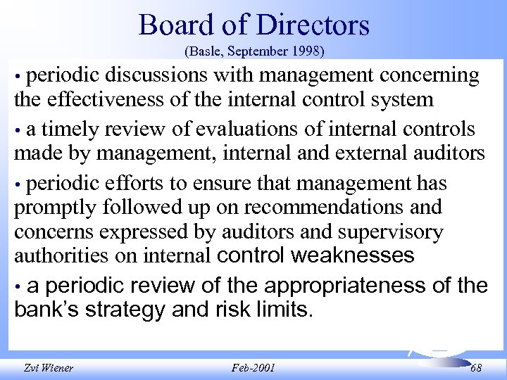 Board of Directors (Basle, September 1998) periodic discussions with management concerning the effectiveness of