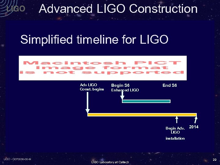 Advanced LIGO Construction n Advanced LIGO construction funding was included in the President’s FY