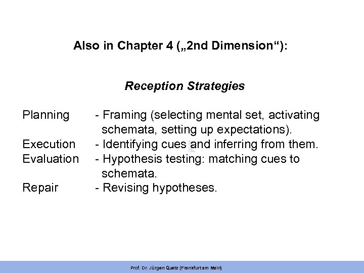 Also in Chapter 4 („ 2 nd Dimension“): Reception Strategies Planning Execution Evaluation Repair