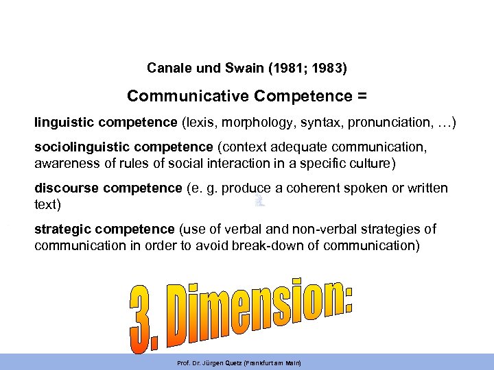 Canale und Swain (1981; 1983) Communicative Competence = linguistic competence (lexis, morphology, syntax, pronunciation,