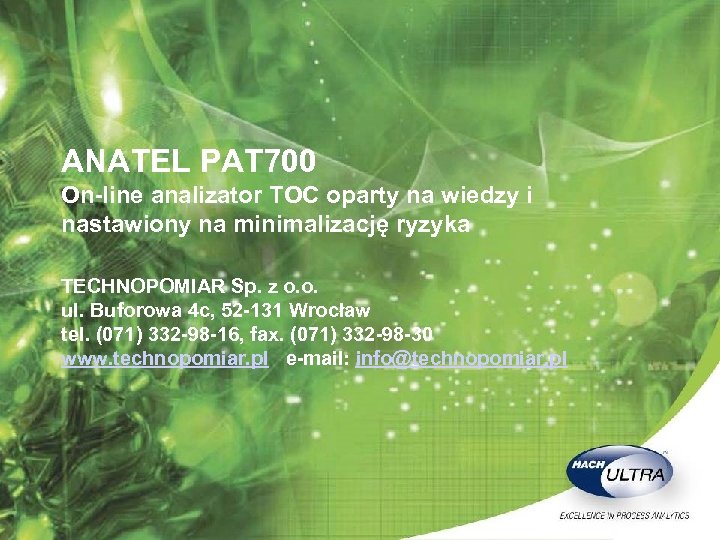 ANATEL PAT 700 On-line analizator TOC oparty na wiedzy i nastawiony na minimalizację ryzyka