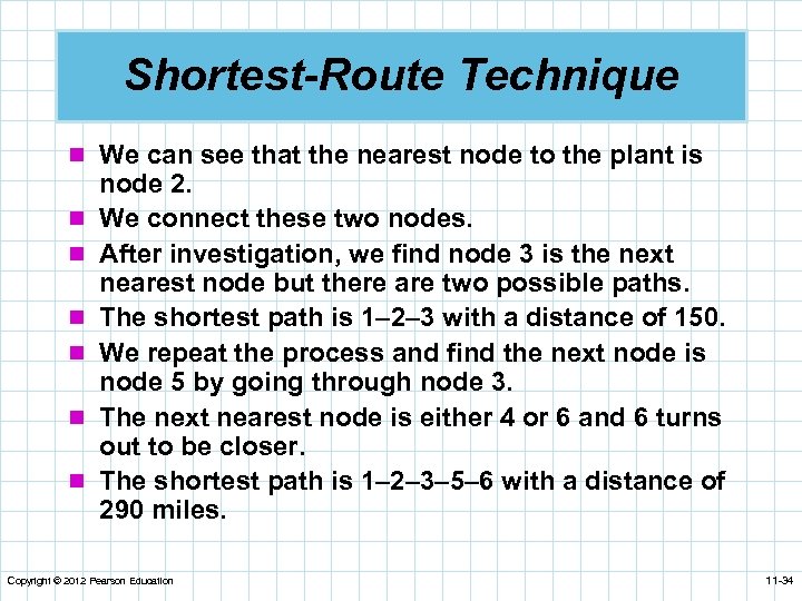 Shortest-Route Technique n We can see that the nearest node to the plant is