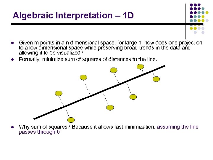 Algebraic Interpretation – 1 D l l l Given m points in a n