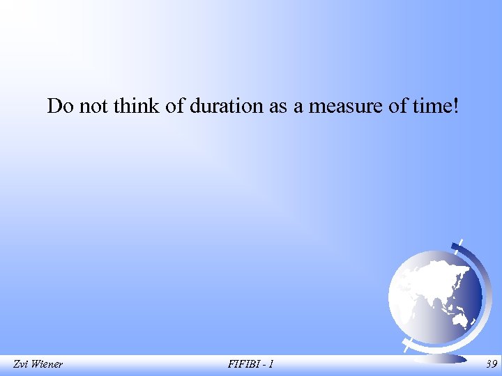 Do not think of duration as a measure of time! Zvi Wiener FIFIBI -