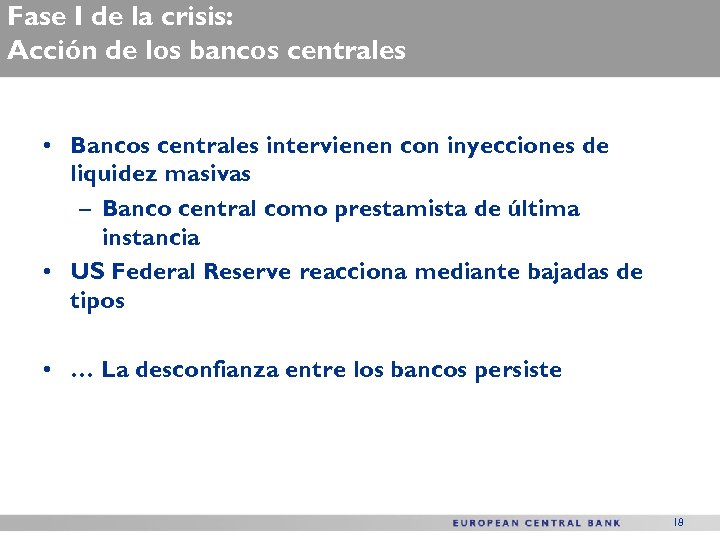 Fase I de la crisis: Acción de los bancos centrales • Bancos centrales intervienen