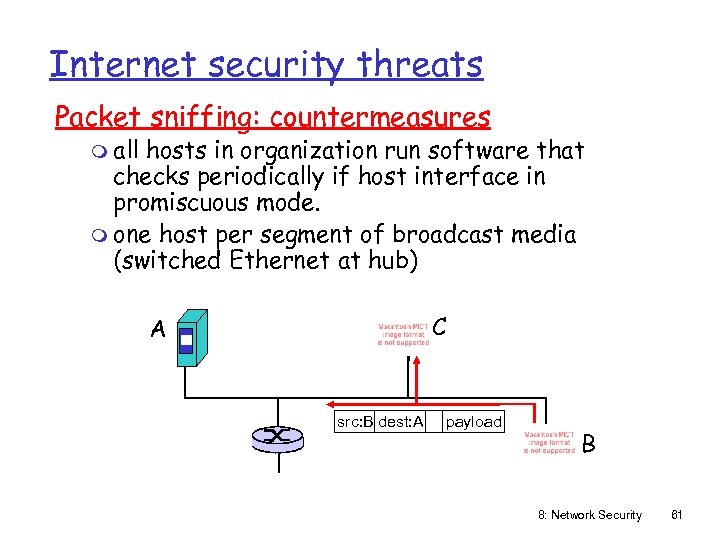 Internet security threats Packet sniffing: countermeasures m all hosts in organization run software that