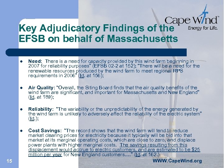 Key Adjudicatory Findings of the EFSB on behalf of Massachusetts l l Air Quality: