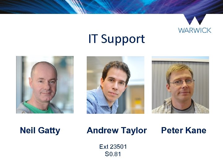 IT Support Neil Gatty Andrew Taylor Ext 23501 S 0. 81 Peter Kane 