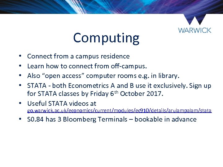 Computing Connect from a campus residence Learn how to connect from off-campus. Also “open