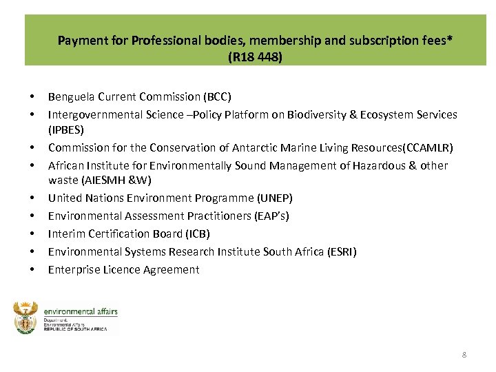 Payment for Professional bodies, membership and subscription fees* (R 18 448) • • •