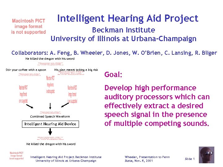 Intelligent Hearing Aid Project Beckman Institute University of Illinois at Urbana-Champaign Collaborators: A. Feng,