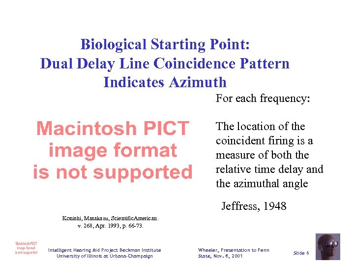 Biological Starting Point: Dual Delay Line Coincidence Pattern Indicates Azimuth For each frequency: The