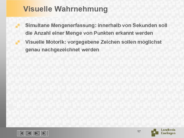 Visuelle Wahrnehmung. Simultane Mengenerfassung: innerhalb von Sekunden soll die Anzahl einer Menge von Punkten